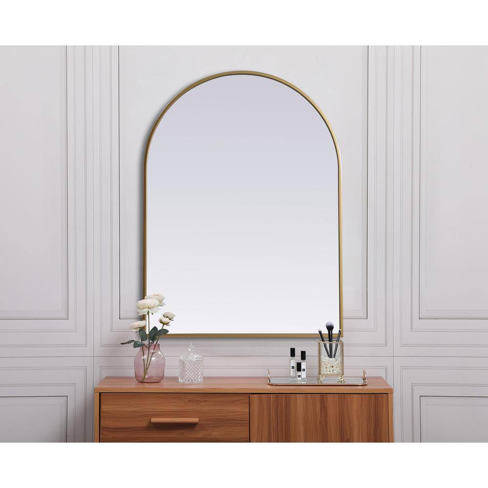 Alt View 3. Elegant Decor - Metal Frame Arch Mirror 27x36 Inch in Brass - Brass.