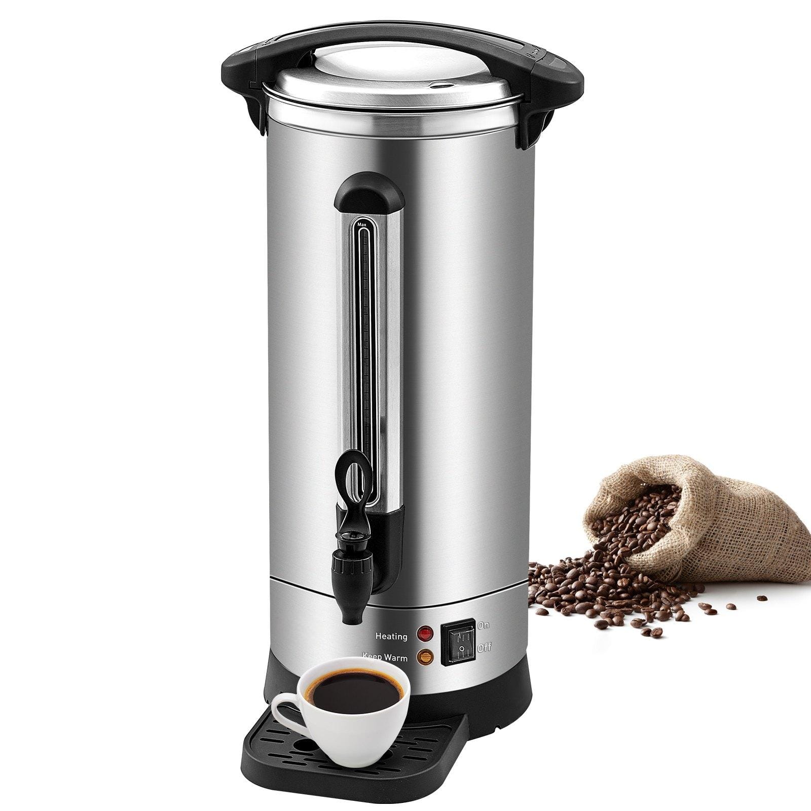 Glintex - Commercial Coffee Urn 110 Cup Stainless Steel Quick Brew Large Capacity Coffee Maker for Parties and Offices - Silver