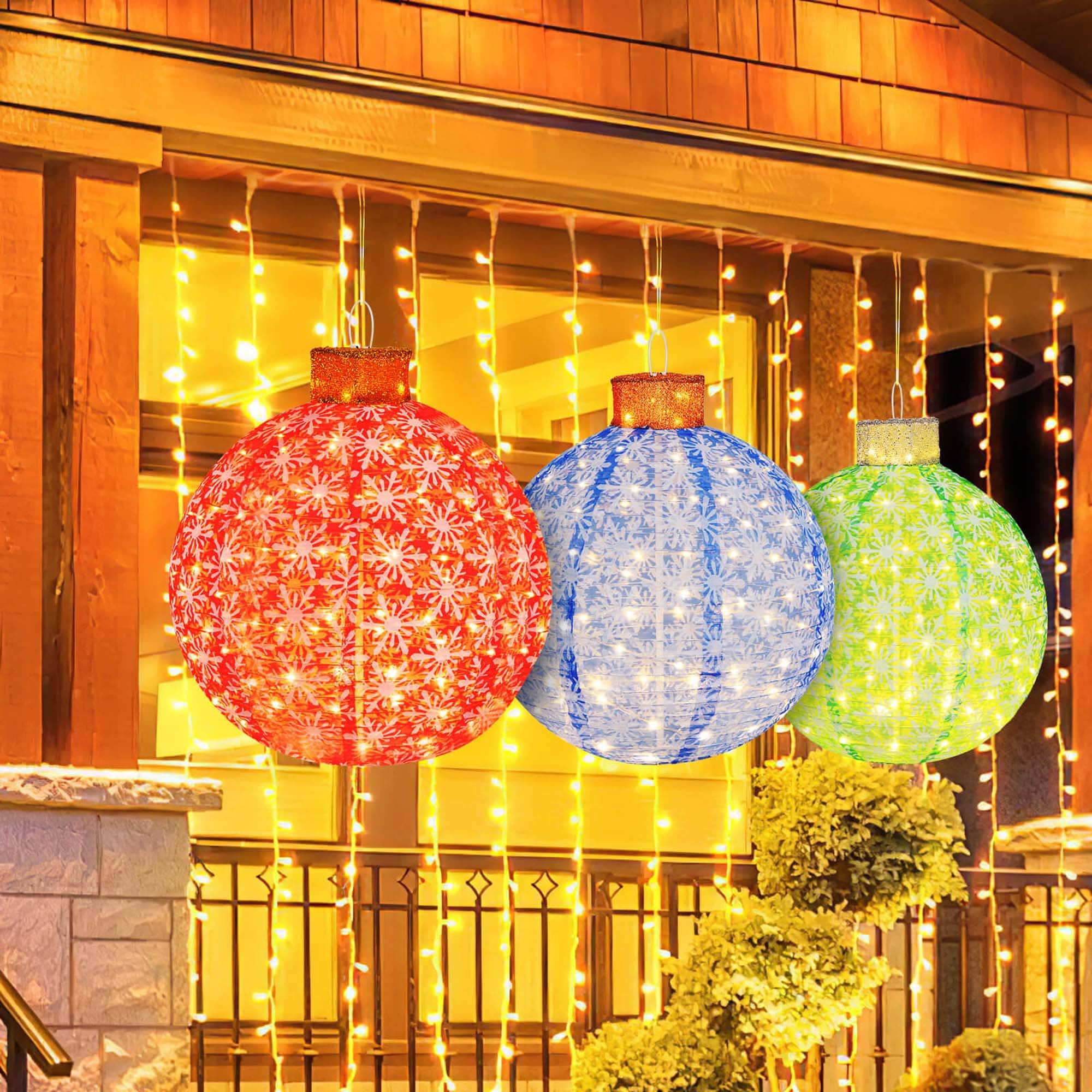 Front. Costway - Costway 3 PCS Pre-Lit Pop up Christmas Ball Set with Warm White LED Lights Decoration - Multicolor.