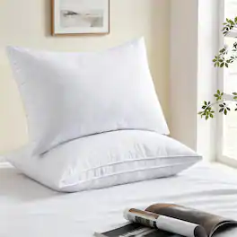 Peace Nest - Quilted Goose Feather Pillows Set of 2 Medium Firm Bed Pillows, King - Oval Gusseted
