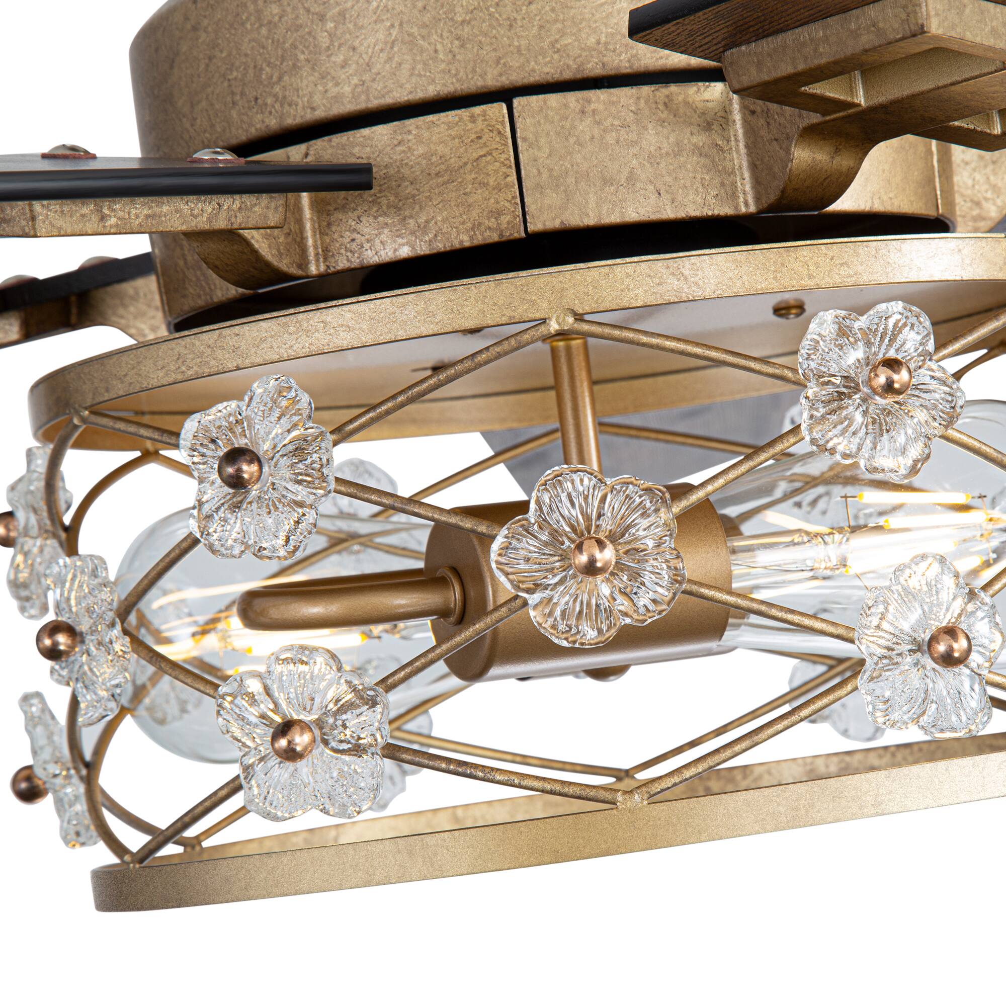 Alt View 10. Breezary - 52-Inch Indoor Ceiling Fan with Light Kit, 5 Plywood Dual-Finish Blades, DC Motor, 5/10'' Downrods, Remote, Glass Shade - Paint Gold with Black and Rich Walnut.