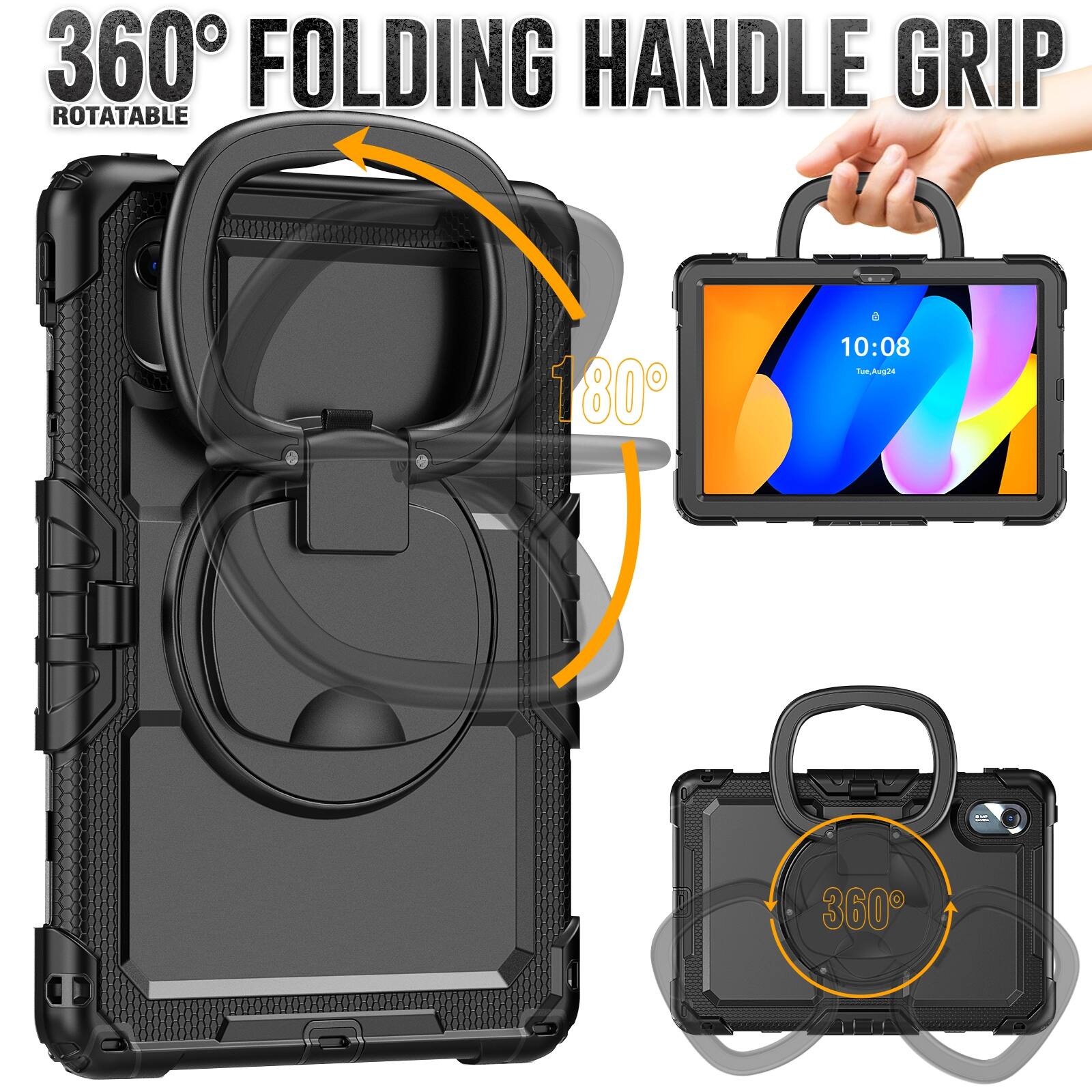 360° FOLDING HANDLE GRIP ROTATABLE

180°

10:08 Tue, Aug 24

360°