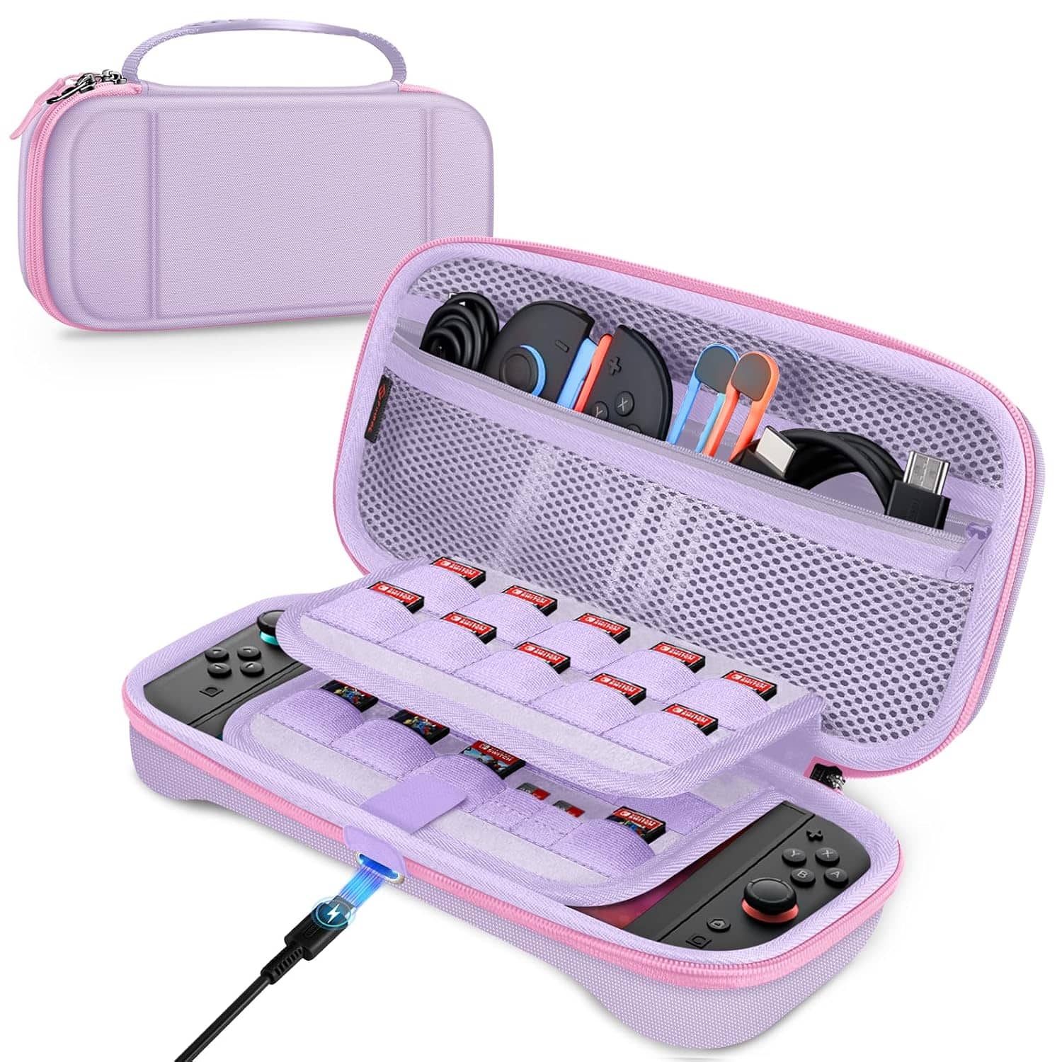 Fintie - Charge Inside Carrying Case for Nintendo Switch 2 (2025) Shockproof Hard Shell Protective Cover, Portable Travel Bag - Lilac Purple