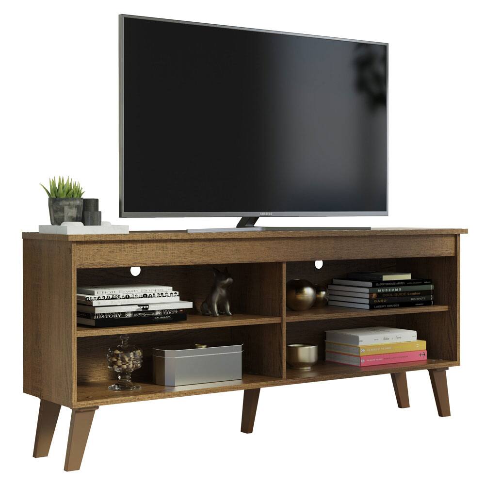 Madesa - Compact TV Stand with 4 Open Shelves and Cable Management 53"L Media Storage Living Room and Bedroom - Rustic