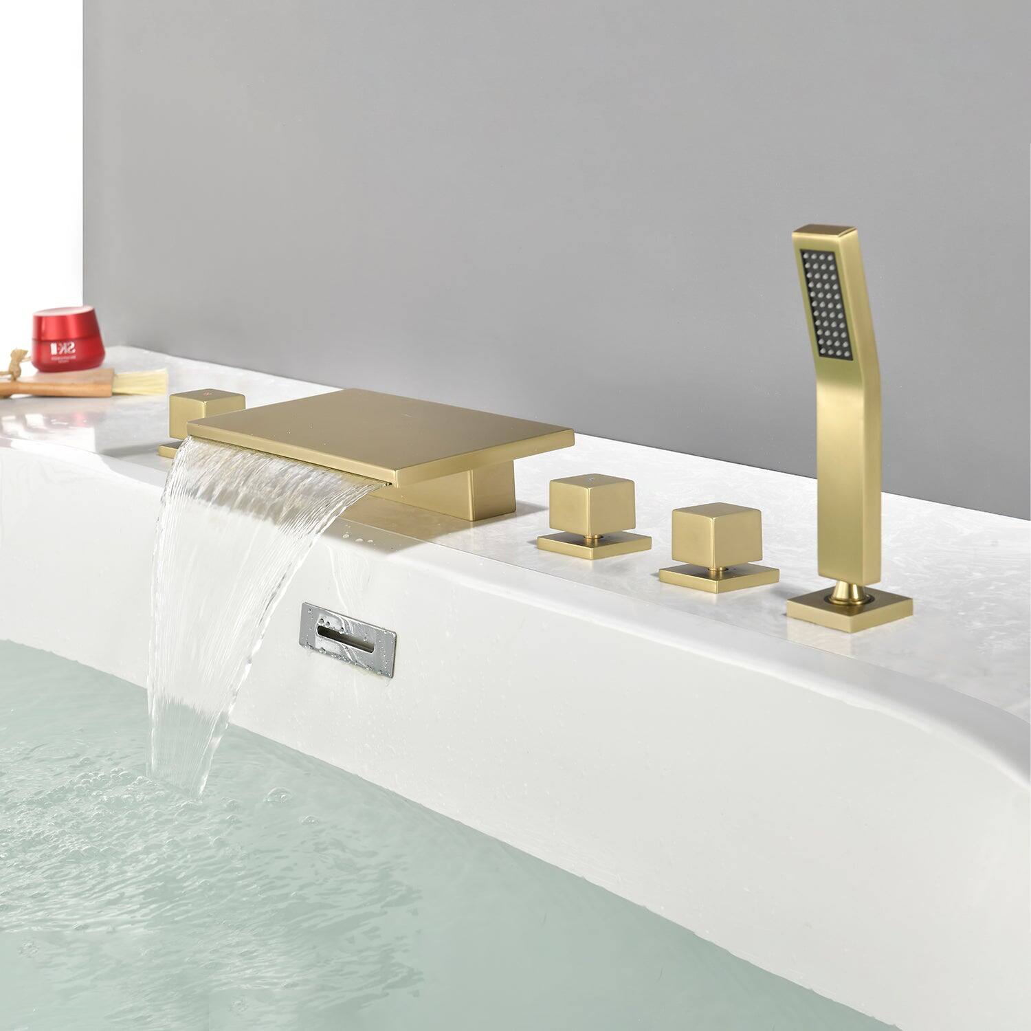 Alt View 2. Boyel Living - Brushed Gold Five-Hole Waterfall Bath Faucet with Handheld Shower SUS304 Material cUPC Certified - Brushed Gold.