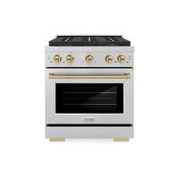 ZLINE - Autograph 30 in. 4.2 cu. ft. Freestanding Paramount Dual Fuel Range w/ DuoPro Cooktop in Satin Steel & Bronze Accents - Stainless Steel - Front_Zoom