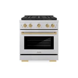 ZLINE - Autograph 30 in. 4.2 cu. ft. Freestanding Paramount Dual Fuel Range w/ DuoPro Cooktop in Satin Steel & Bronze Accents - Stainless Steel
