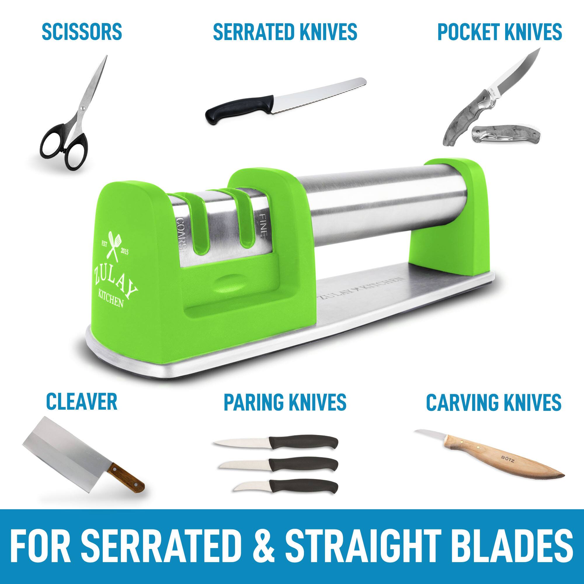 SCISSORS  
SERRATED KNIVES  
POCKET KNIVES  
CLEAVER  
PARING KNIVES  
CARVING KNIVES  

FOR SERRATED & STRAIGHT BLADES
