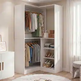 Aheaplus - 36'' Corner Closet System with Hanging Rods and Shelves, Large Sturdy Corner Storage Unit - White