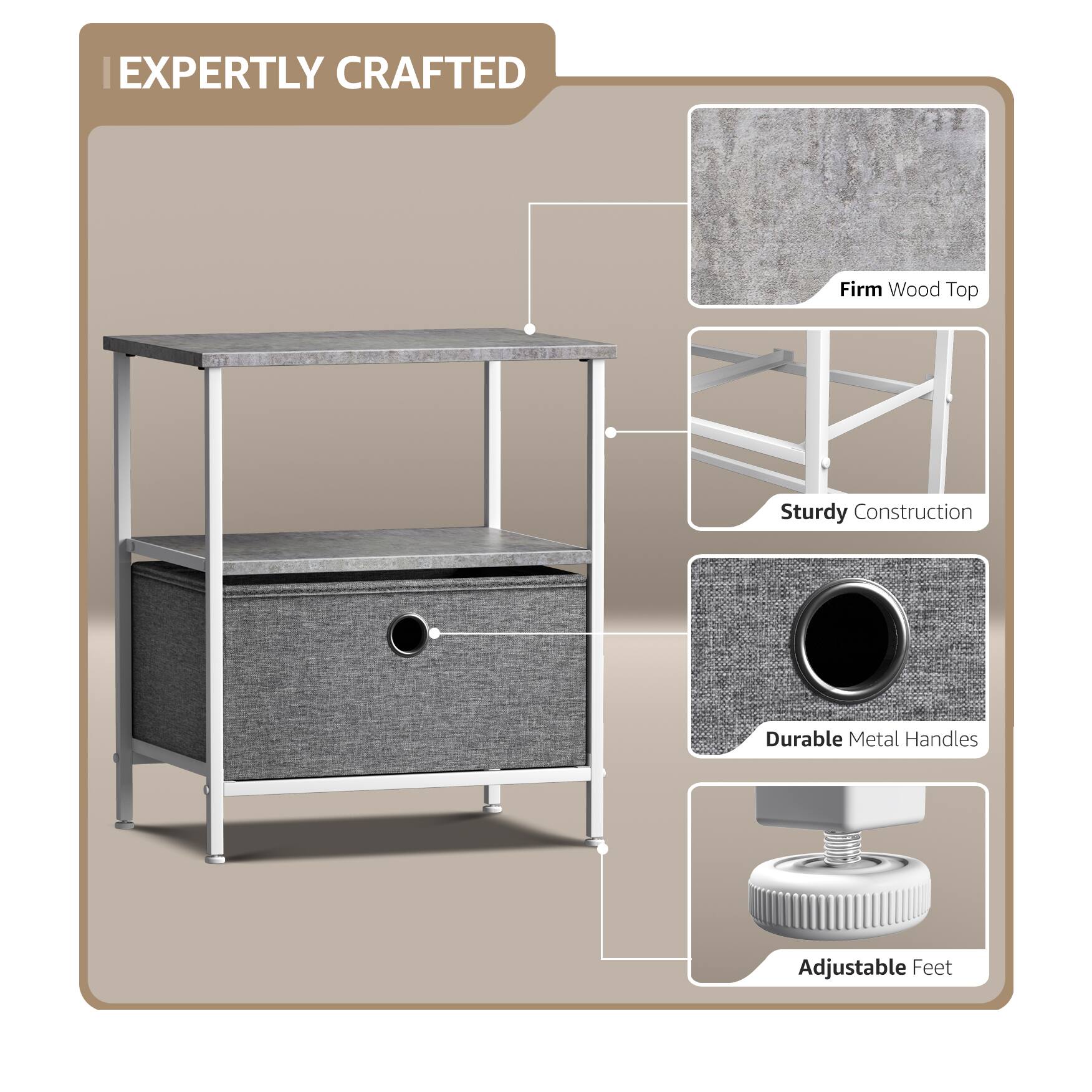 I Expertly Crafted Firm Wood Top Sturdy Construction Durable Metal Handles Adjustable Feet