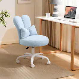 Winado - Rabbit Ear Vanity Desk Chair with Wheels&Bow Pillow,Cute Comfy Armless Adjustable Rolling Stool for Bedroom Home Office - Blue