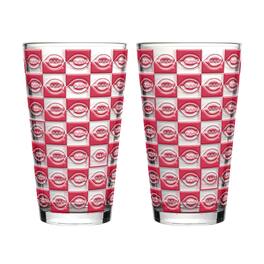 Logo Brands - Cincinnati Reds Two-Pack Gridiron Stained 16oz. Pint Glass Set - Multicolor