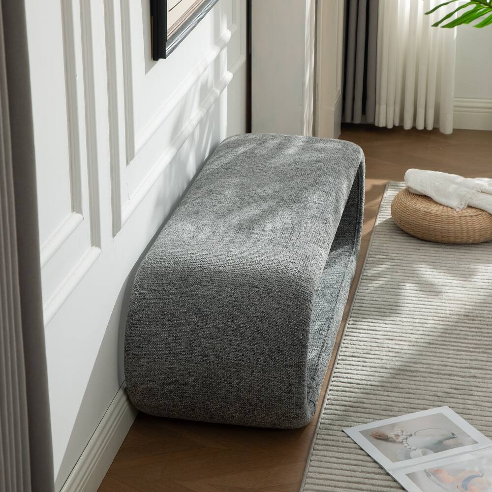 Alt View 1. Ropilly - Ropilly 52 Inch Modern Gray Chenille Upholstered Entryway Shoe Bench, End of Bed Bench with Iron Frame - Gray.