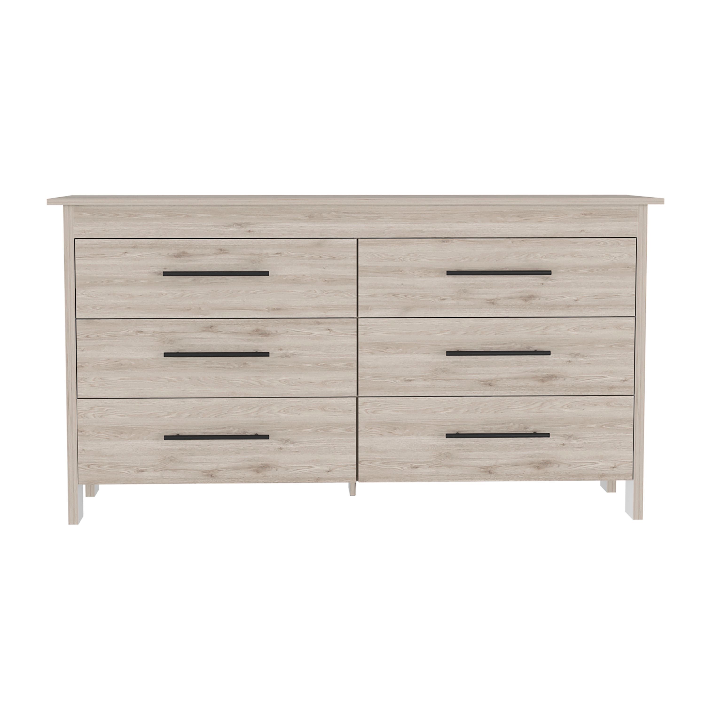 TuHome - Hms 6 Drawer Double Dresser, Four Legs, Superior Top, Six Drawers - Light Gray