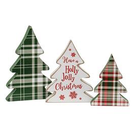 BreeBe - 3/Set Wooden Holly Jolly Plaid Christmas Trees - Multicolor