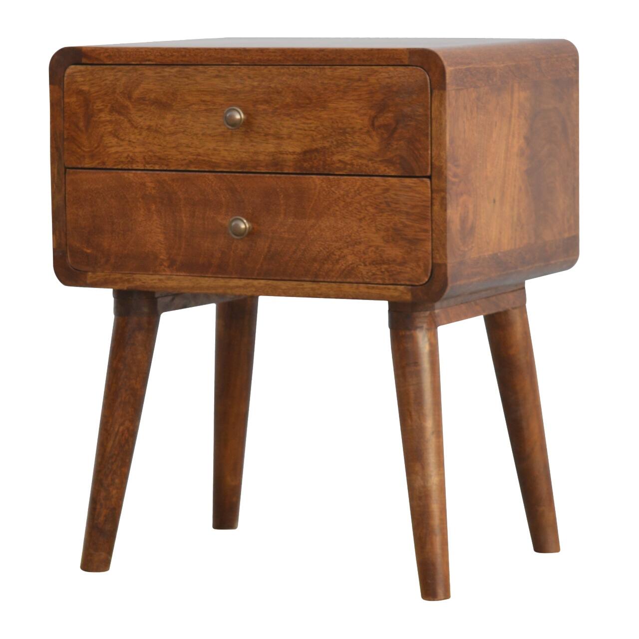 Angle. Artisan Furniture - Artisan Furniture Solid Wood Curved Chestnut Nightstand, 2 Drawers, Nordic Legs - Chestnut.