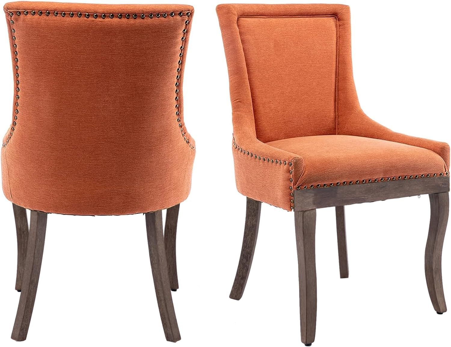 Alt View 1. Trinkets Crazed -  Upholstered Side Chairs Set of 2, Solid Wood Kitchen Dining Room Chairs with Nailheads Legs - orange.
