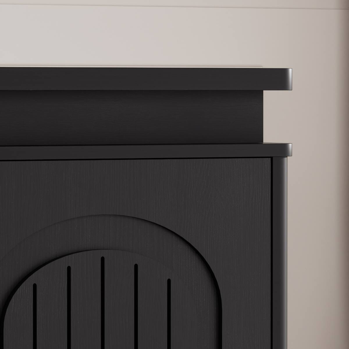 Alt View 9. Loheer - Loheer Black LED Nightstand with Arched Cabinet Storage and Reversible Doors - Black.