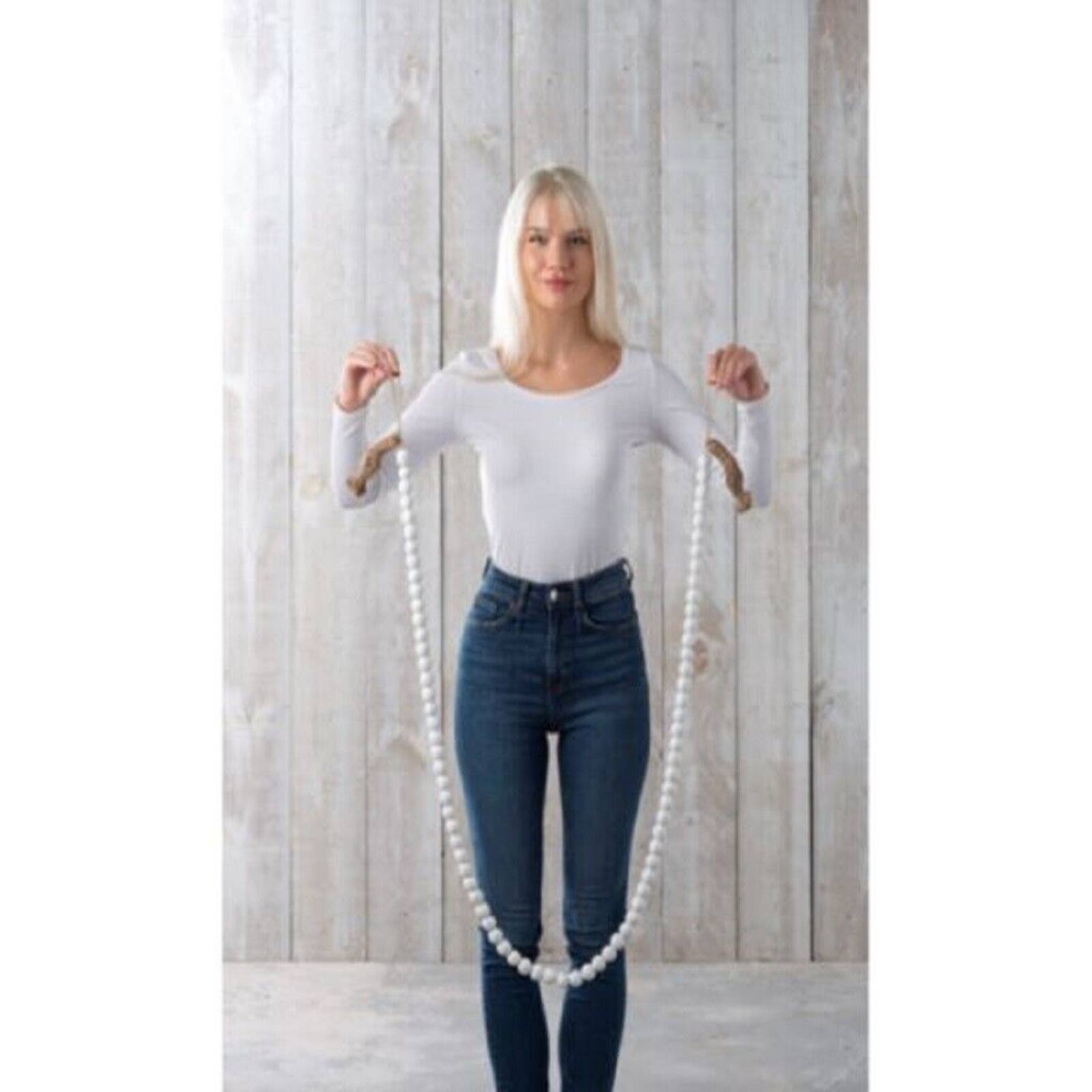 Left. Ganz - Ganz Oversized White Wood Beaded Garland Stand 80 Inches Long - White.