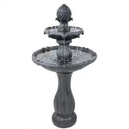 Sunnydaze - Pineapple Outdoor 2-Tier Solar Fountain with Battery - Black