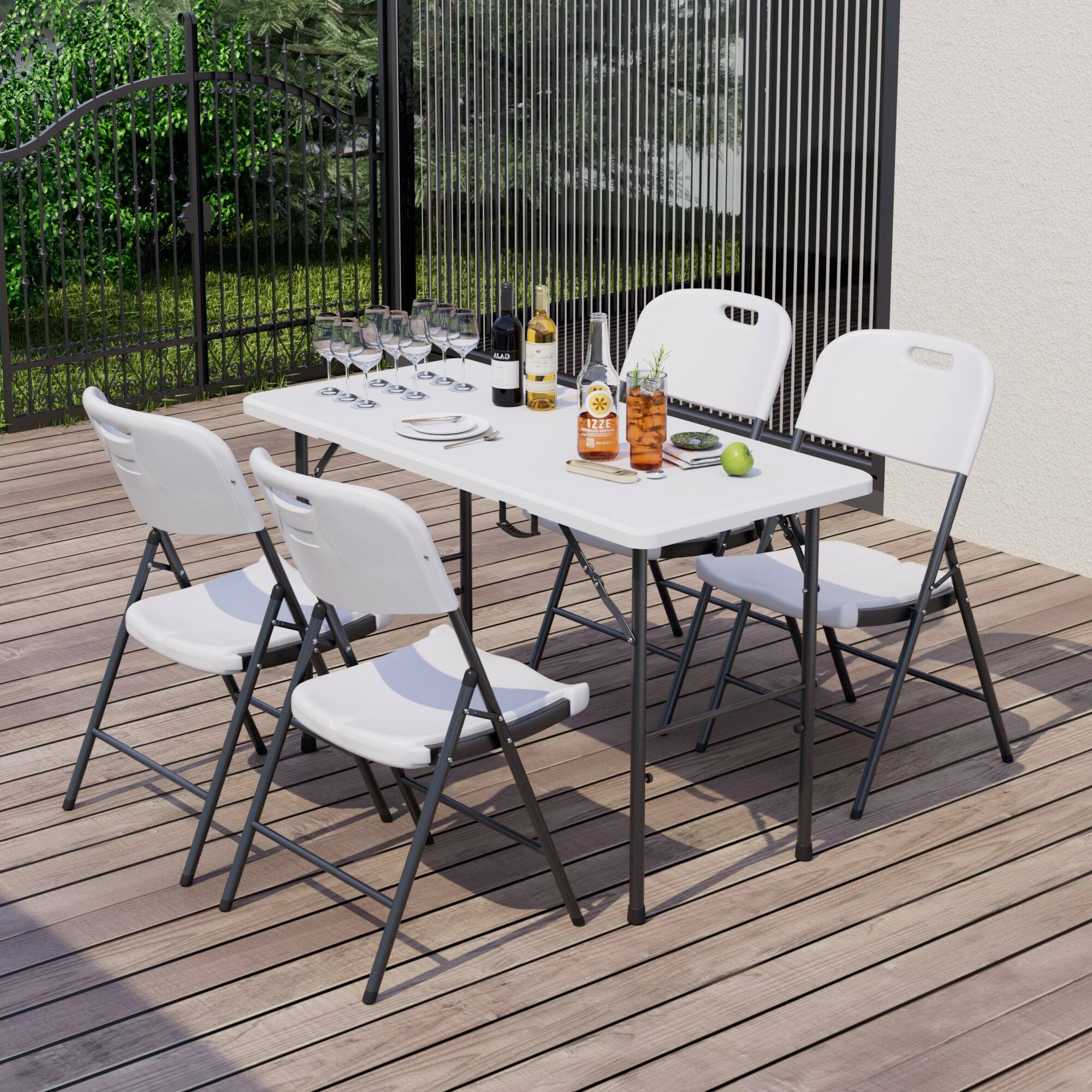 Alt View 2. Vecelo - Portable Folding Card Table– HDPE Space Saving Folding Table for Indoor Outdoor Events - White.