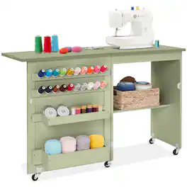 Best Choice Products - Sewing Machine Table & Desk w/ Craft Storage and Trays - Light Green