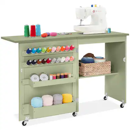 Front. Best Choice Products - Best Choice Products Sewing Machine Table & Desk w/ Craft Storage and Trays - Light Green - Light Green.