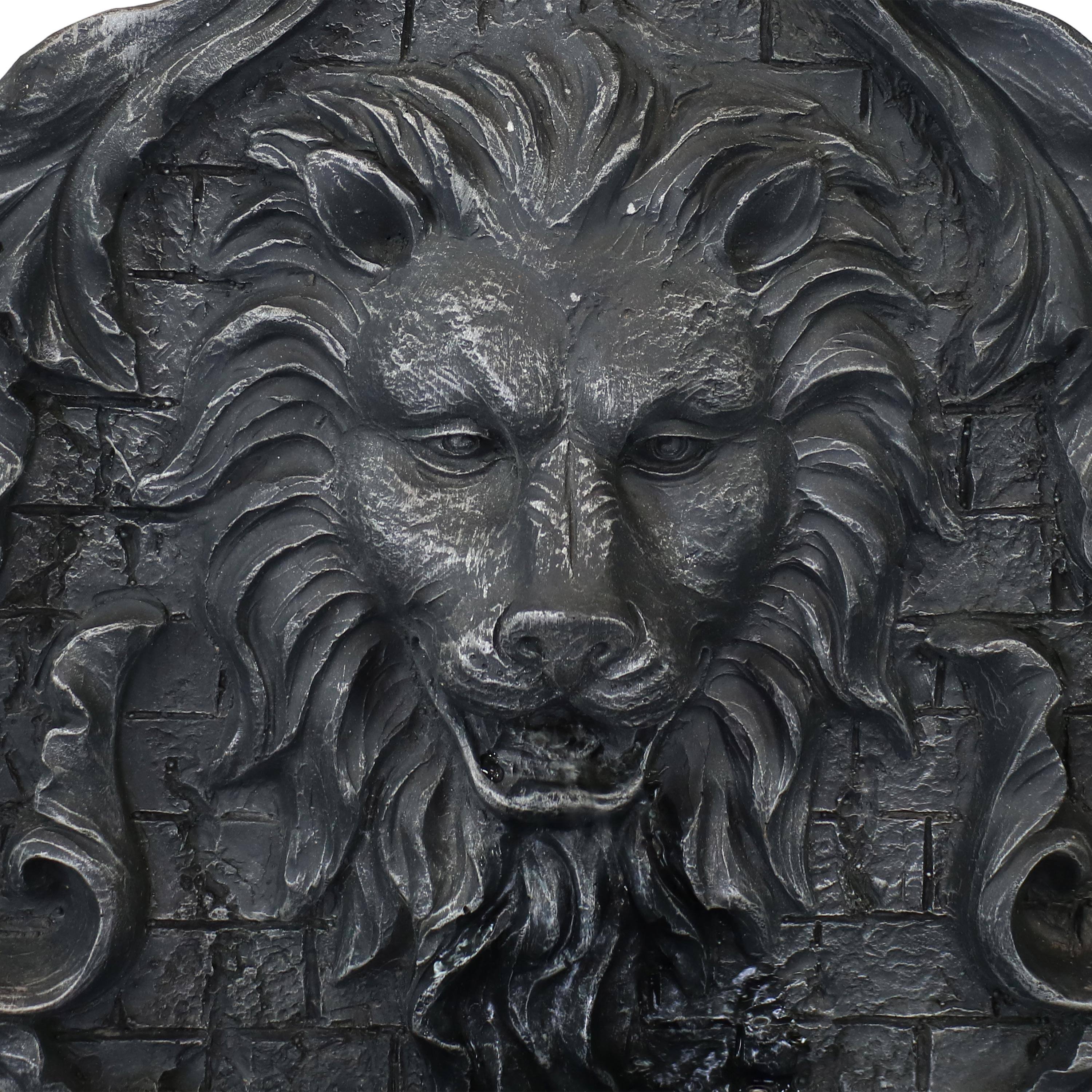 Alt View 6. Sunnydaze - Stoic Courage Lion Head Polyresin Outdoor Solar Wall Fountain - Grey.