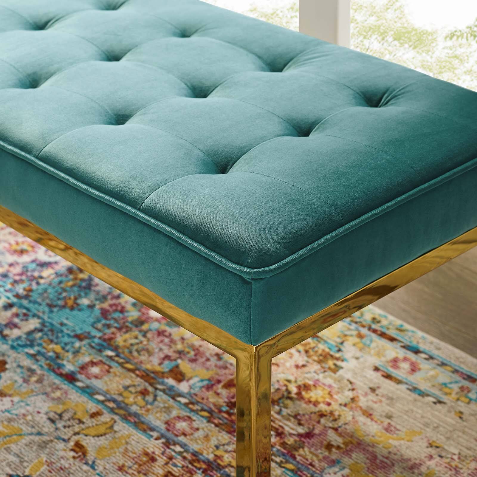 Left. Modway - Loft Gold Stainless Steel Leg Medium Performance Velvet Bench by Modway - Gold Teal.
