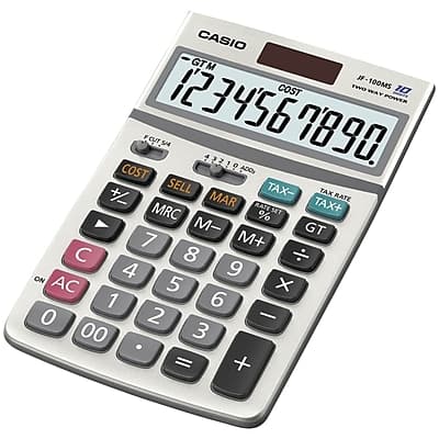 Casio - JF-100BM 10-Digit Battery/Solar Powered Basic Calculator - Gray