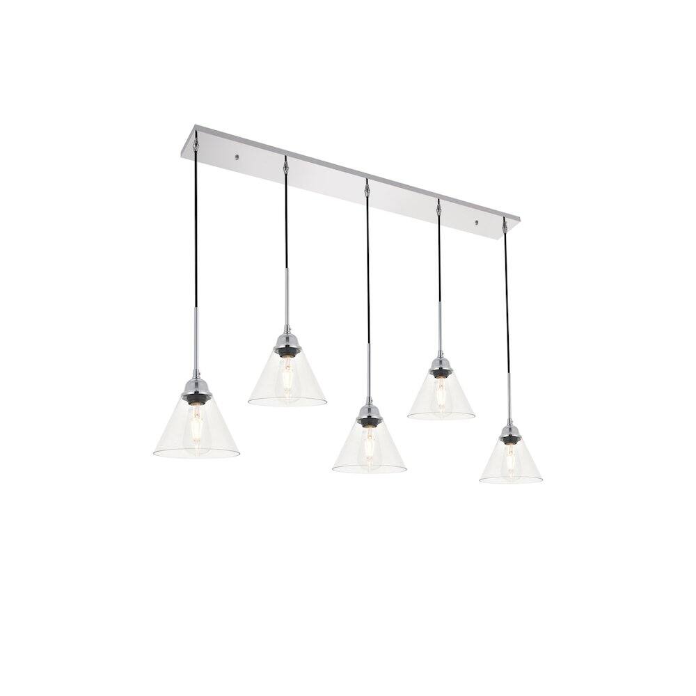Alt View 3. Living District - Histoire 5 Light Chrome Pendant - Chrome And Clear.