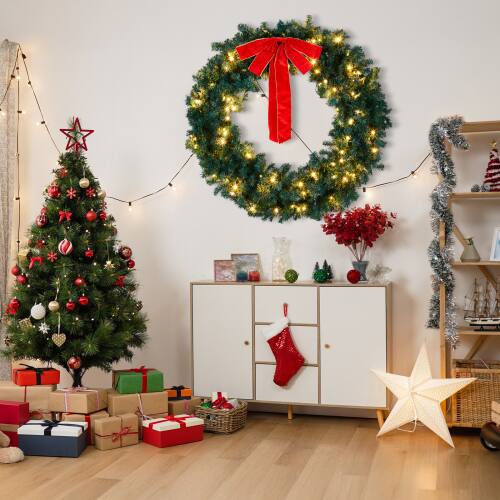 Alt View 5. Winado - 48in Christmas Wreath Pre-lit Artificial with LED Lights, Remote Control for Indoor Outdoor Holiday Party Decorations - Green.