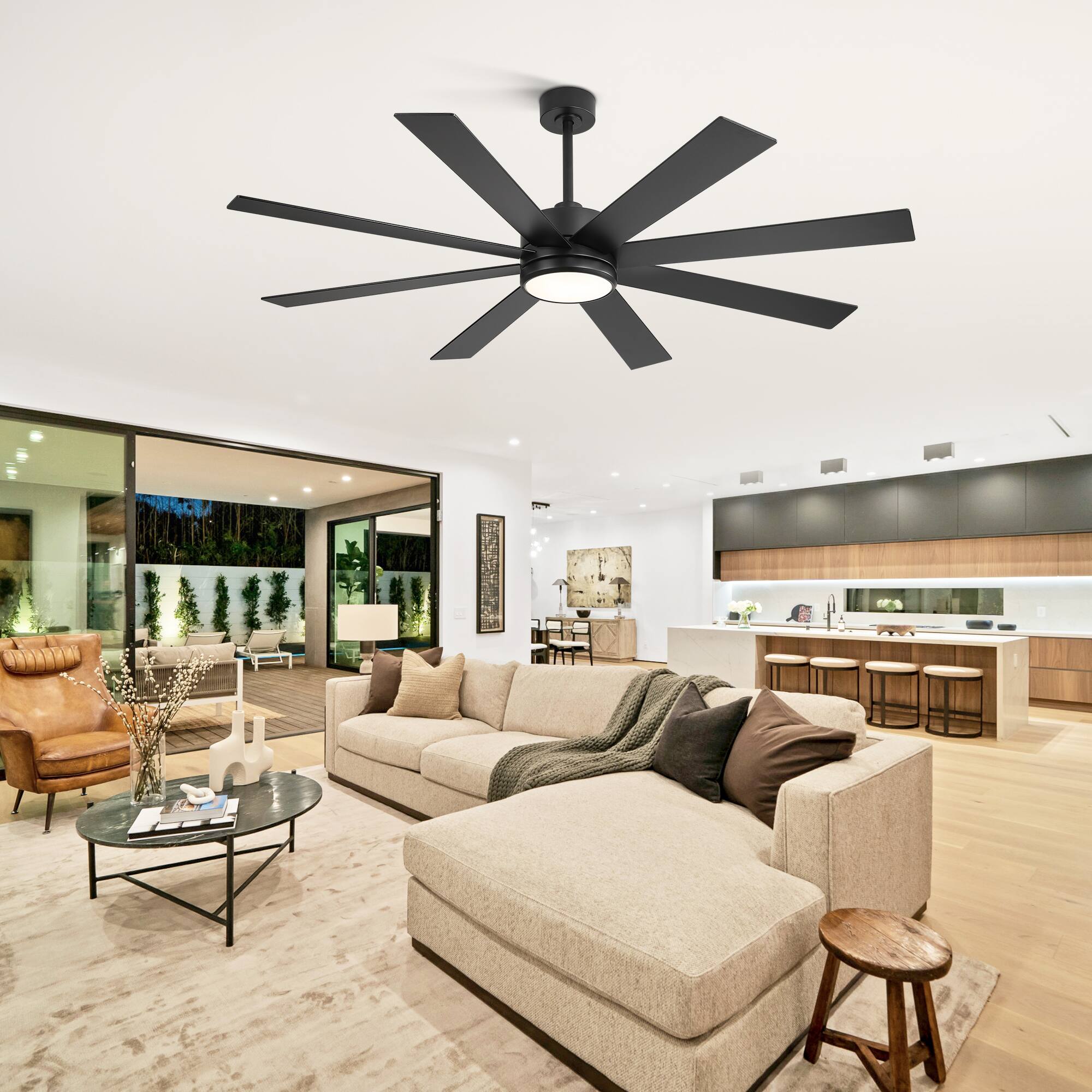 Alt View 2. Breezary - 65-In Ceiling Fan with 8-Blade, 3-Color Light, 6-Speed DC Motor, 6''/20'' Downrods, Remote Control with Timer - Matte Black.