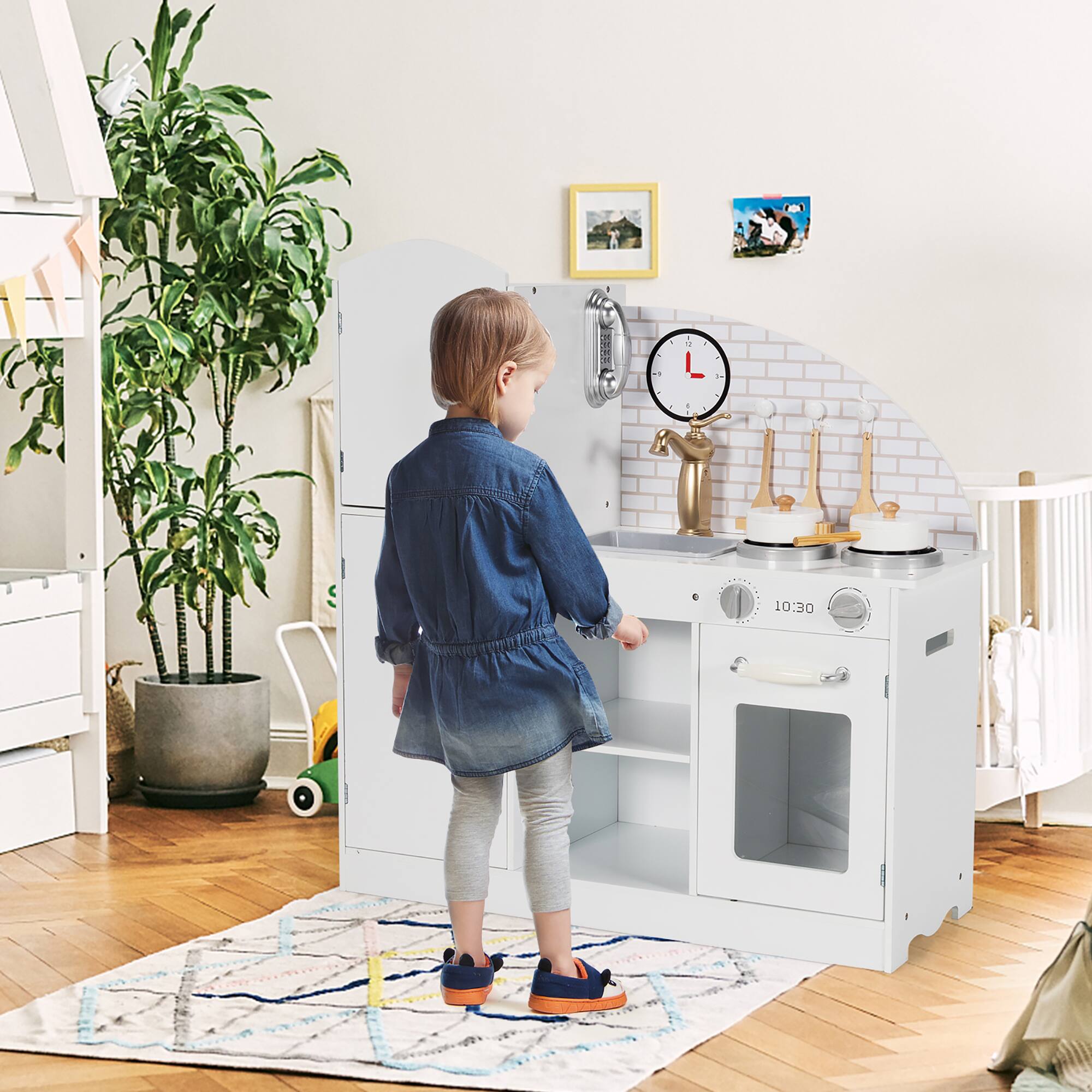 Alt View 2. Costway - Costway Kids Kitchen Playset Pretend Play Cooking Set w/Vivid Faucet & Telephone - White.