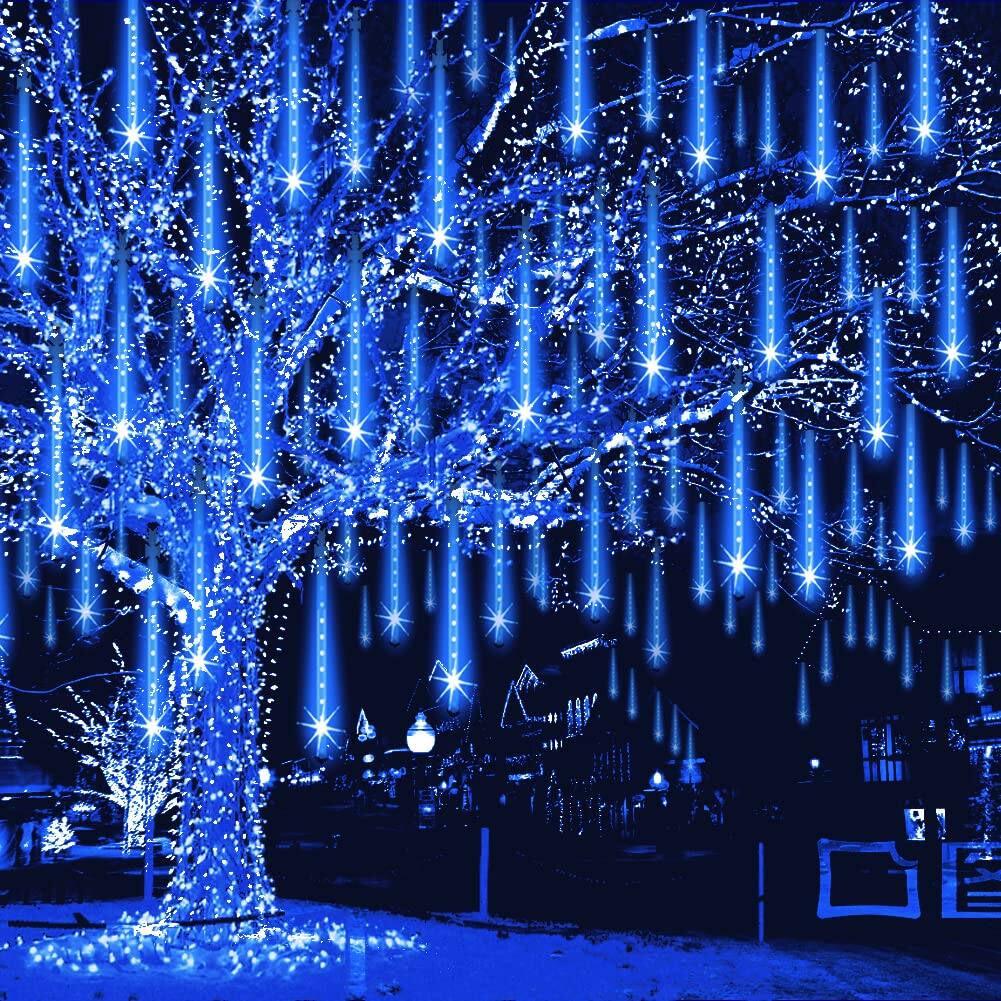 Front. GlowWise - Blue Falling Rain Lights, 12" 8-Tube Meteor Shower Outdoor String Lights for Xmas & Wedding Decor - blue.