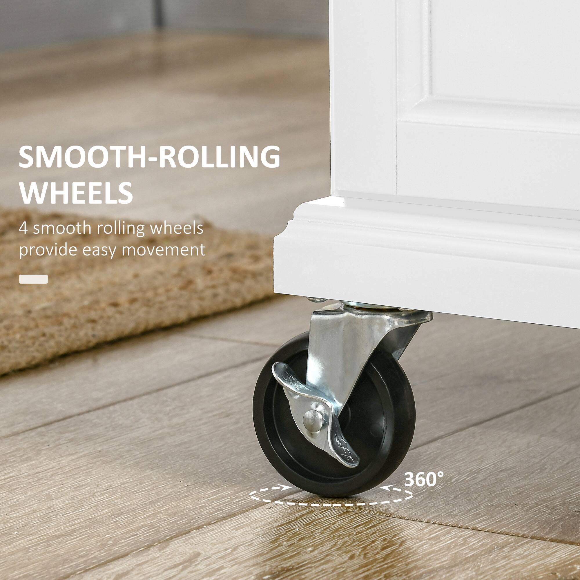 SMOOTH-ROLLING WHEELS  
4 smooth rolling wheels provide easy movement  
360°