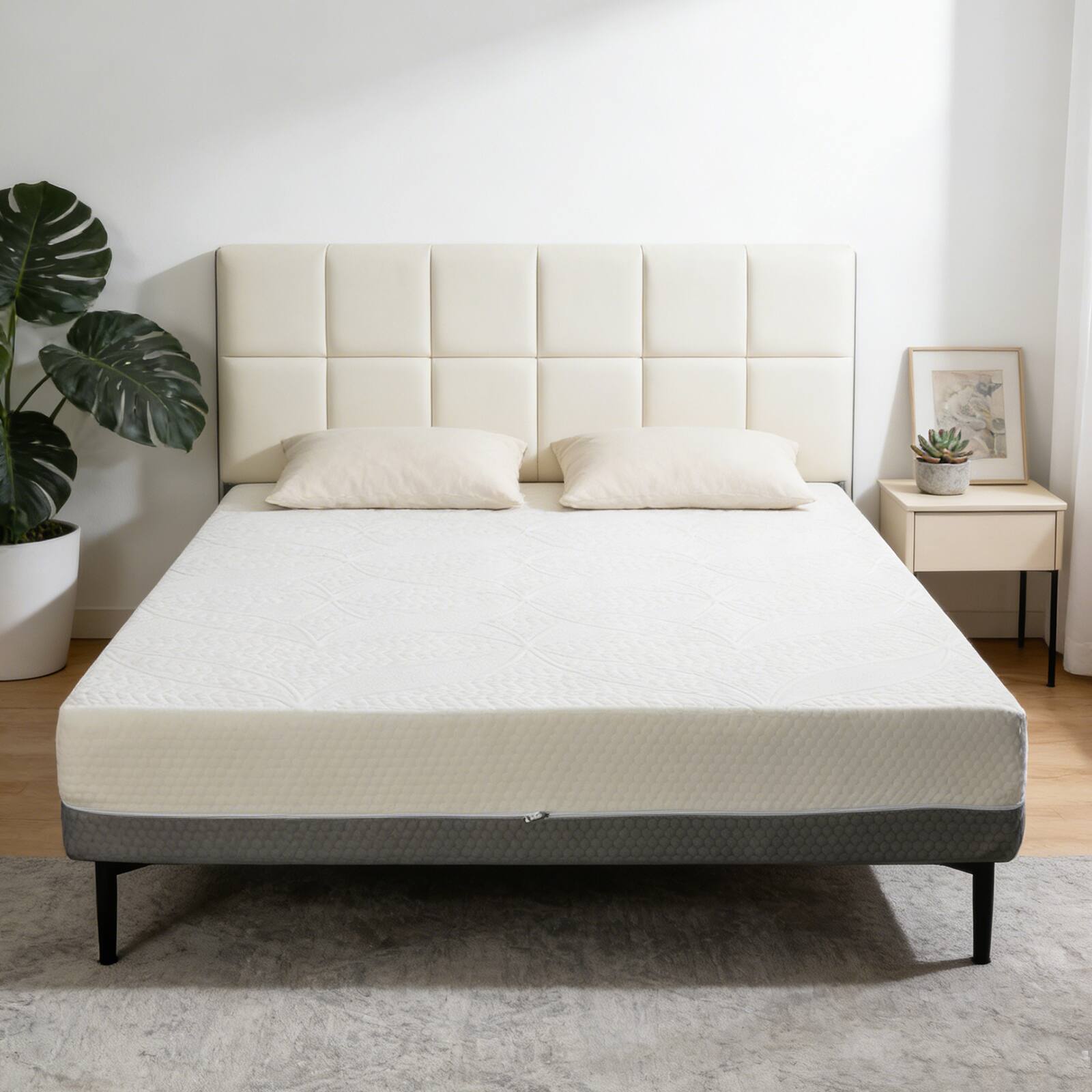 Angle. Hunkstar - 10" Memory Foam Mattress–Made in Japan, Breathable 4-Layer Foam, 7-Zone Ergonomic Design for Total Body, Cooling Gel bed - KING/White.