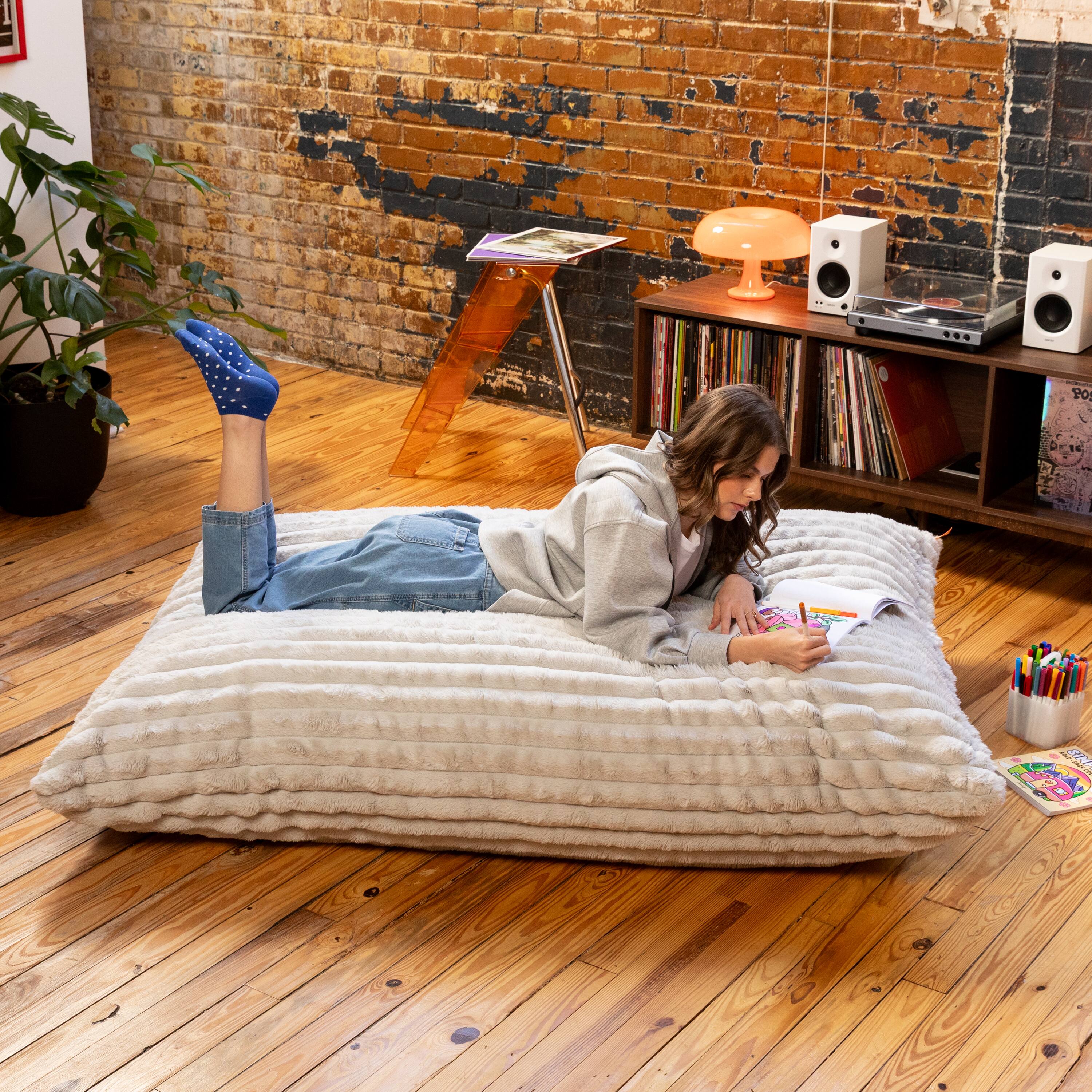 Alt View 1. Jaxx - Jaxx Pillow Saxx 5.5-Foot Faux Fur - Luxuriously Soft Bean Bag Floor Pillow and Lounger, Mondo Grey - Faux Fur Grey.