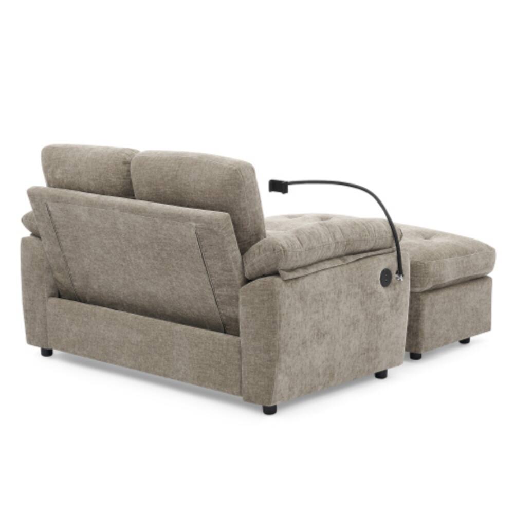 Alt View 4. LUCKY ONE - Double Sofa Recliner w/ Manual Adjustable Backrest USB Port Phone Stand Storage Ottoman - Brown.