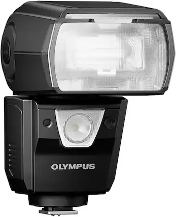 Front. OM System - FL-900R Electronic Flash with Guide Number 58, Wireless Control, LED Video Light & Weather-Sealed Design - Black.