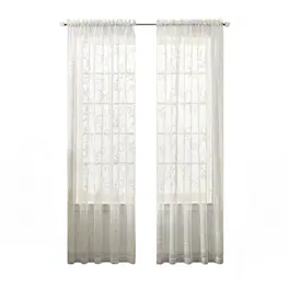 Ellis Curtain - Brewster 100% Polyester Embroidered Sheer Rod Pocket Curtain Panel 52" x 63" - White
