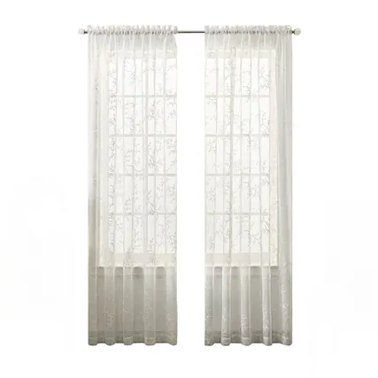 Front. Ellis Curtain - Ellis Curtain Chatham 100% Polyester Embroidered Sheer Rod Pocket Curtain Panel 52" x 84" White - White.