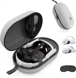 Syntech - Medium Hard Carrying Case Compatible with Meta Quest 3S/Oculus Quest 3/2/Pro/Pico4 VR Headset with Elite Strap - Gray