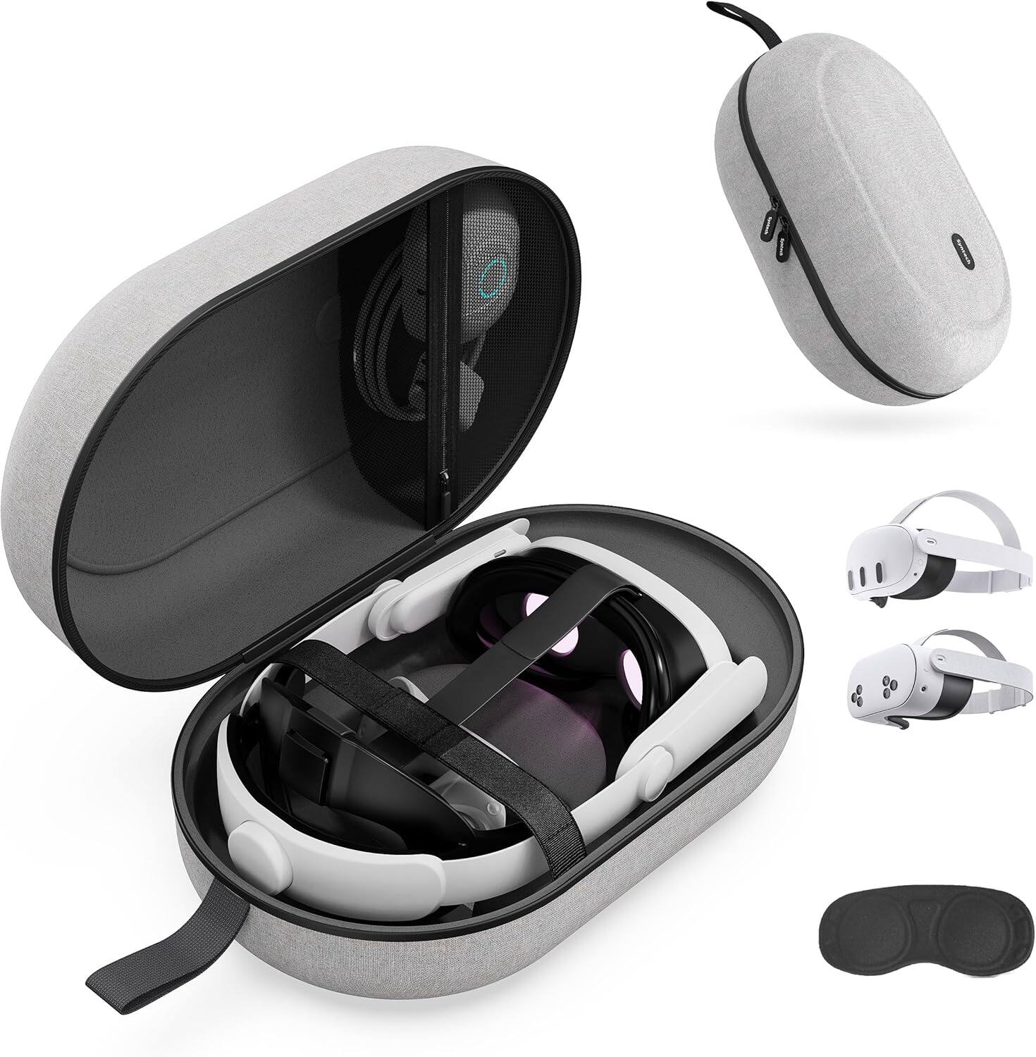 Front. Syntech - Medium Hard Carrying Case Compatible with Meta Quest 3S/Oculus Quest 3/2/Pro/Pico4 VR Headset with Elite Strap, Gray - Gray.