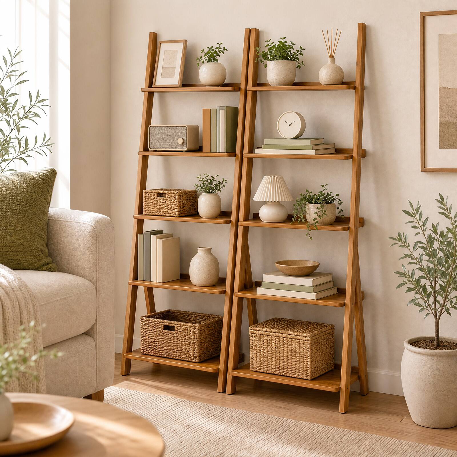 Alt View 3. Costway - Costway 5-Tier Bamboo Ladder Shelf Bookshelf Display Storage Rack Flower Stand - Natural.