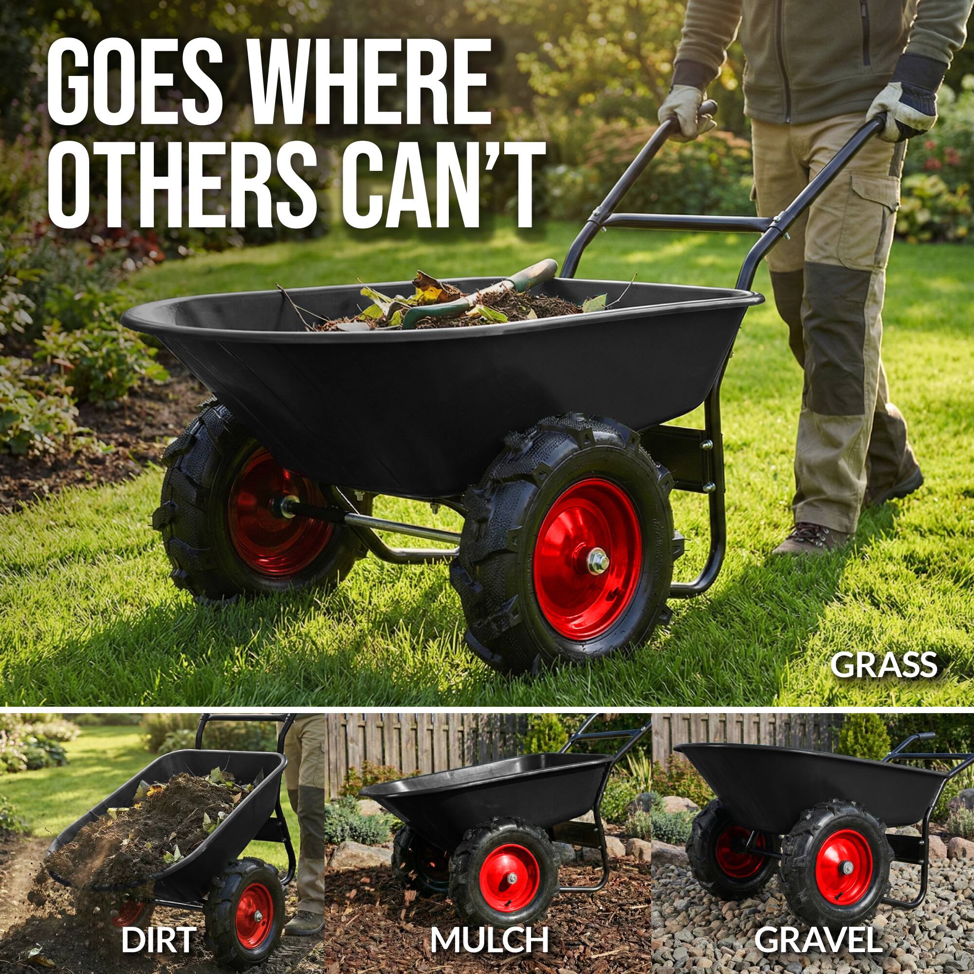 GOES WHERE OTHERS CAN'T

GRASS

DIRT

MULCH

GRAVEL