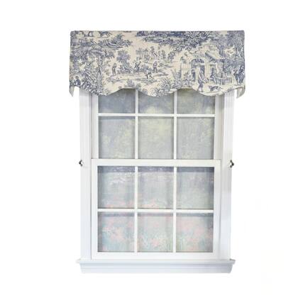 Front. RLF Home - RLF Home Old-World Provance 100% Cotton Rod Pocket Lined Window Valance 50" x 15" Blue - Blue.