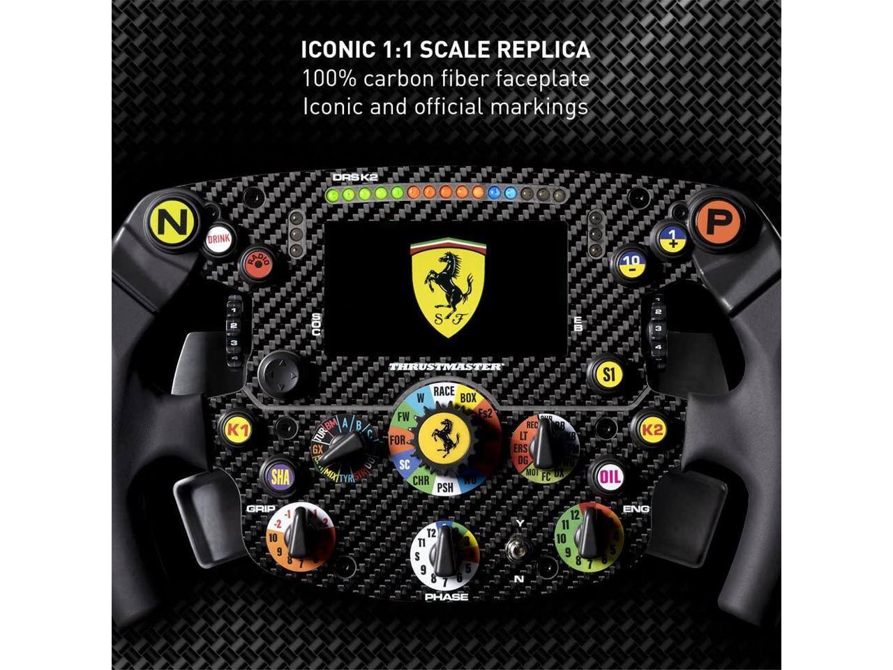 ICONIC 1:1 SCALE REPLICA  
100% carbon fiber faceplate  
Iconic and official markings  

DRSK2  
N DRINK SOD 10 1 + P 1 R 3 SOC S F D a 3 - K SHA THRUSTMASTER RACE W BOX FW Es2 BM A REC 8 VUR C LT FOR GX ERS DO SC DG /MIX MO U TYR CHR HU FC PSH 15 S1 OIL K2 GRIP - -2 10 9 & 7 2 T2 T1 S 9 5 8 7 PHASE Y N 12 11 10 9 8 7 ENG 5