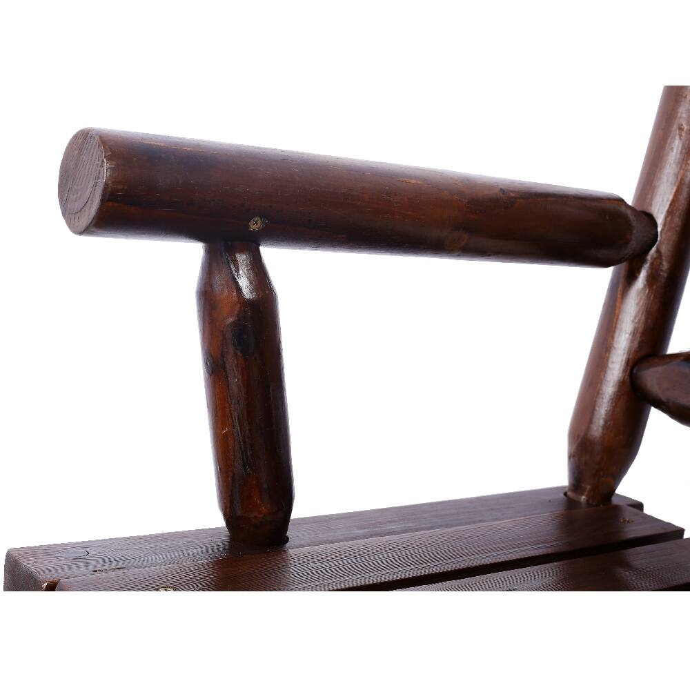 Alt View 10. Loheer - Loheer Outdoor Wood Rocking Bench, Carbonized Double Rocking Chair, Rustic Brown Porch Rocker - Rustic Brown.