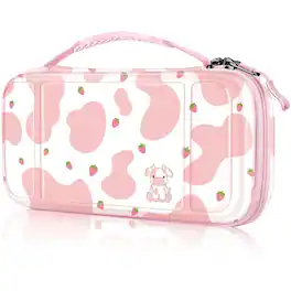 Kitcheniva - Hard Shell Carry Case For Nintendo Switch Lite 2019 Accessories Storage Bag Lilac Strawberry Cow - Strawberry Pink